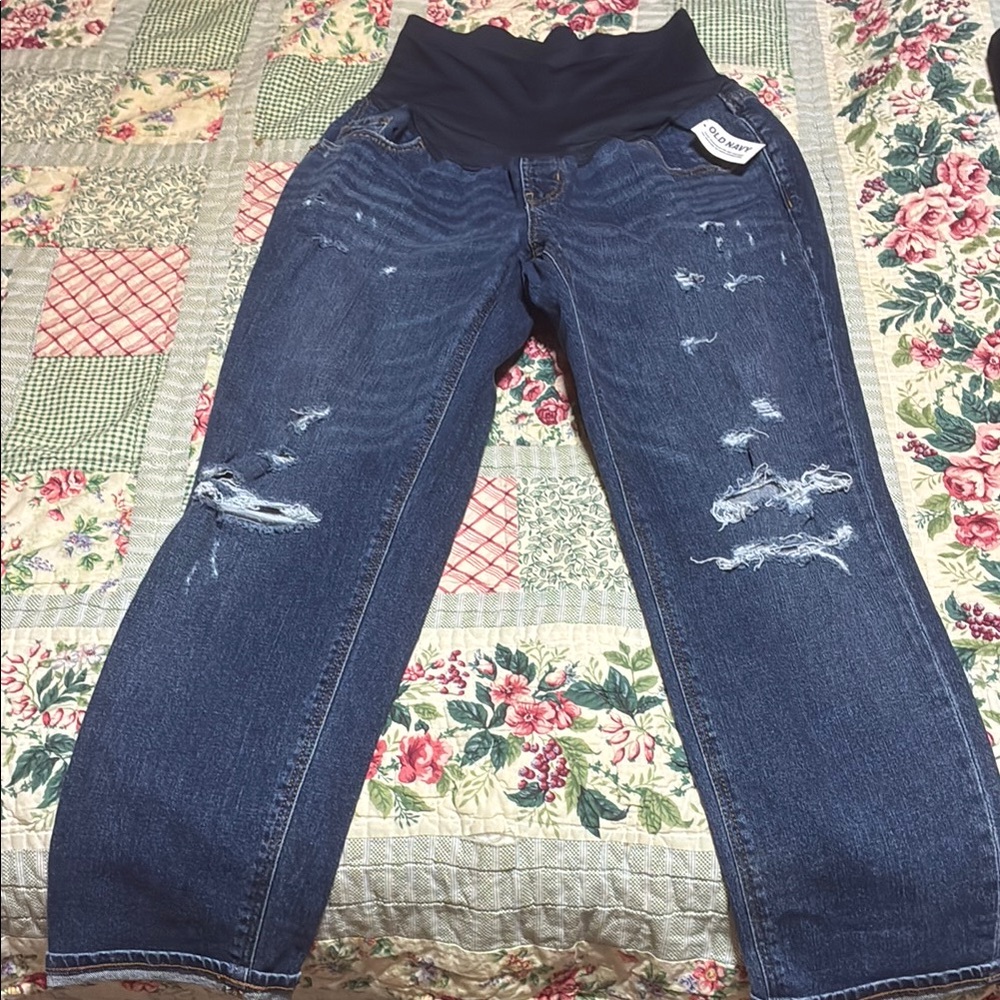 Old Navy Blue Boyfriend Jeans with Distressed Details